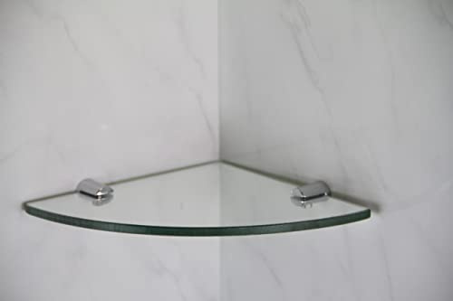 BSM Marketing Mensola angolare con supporti in finitura cromata, per il bagno, la camera da letto, l’ufficio, trasparente, in vetro temperato, 150 mm, spesso 6 mm