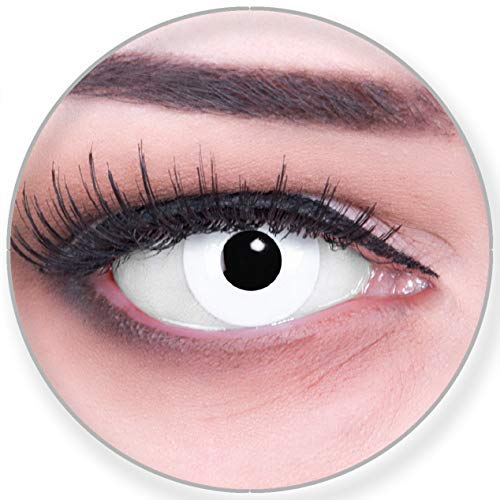 Funnylens Farbige weiße Kontaktlinsen White Out Zombie Linsen + Behälter gratis, weich, ohne Stärke als 2er Pack - 12 Monatslinsen perfekt zu Halloween, Karneval, Fasching oder Fasnacht