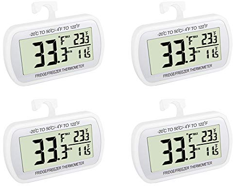 Waterproof Refrigerator Fridge Thermometer, Digital Freezer Room Thermometer, Max/Min Record Function Large LCD Screen and Magnetic Back for Kitchen, Home, Restaurants (4 Pack)