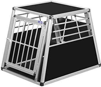 ALPUNA Transportbox N1 – Aluminium Hundebox 92×65×68,5 cm – Auto Hundebox mit Notausstieg, sicherer Hundetransport im Kofferraum