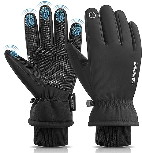 Anqier Winter Handschuhe Herren Damen Wasserdicht Unisex Skihandschuhe Winddicht Fleecehandschuhe Wärm Thermohandschuhe mit 5-Finger-Touchscreen für Reiten Laufen Skifahren S-XL