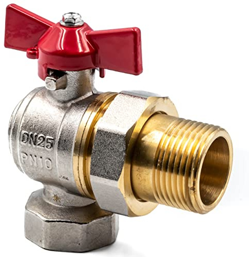 KNM Trade Eckkugelhahn Nickel-Messing Trinkwasser Grau 3/4 | Stahlgriff, Blau/Rot, langlebig, effizientes Handling, Leckageschutz, Trinkwassernutzung, konform