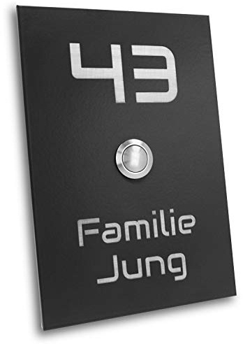 Türklingel New York 001 XL Klingelplatte V2A Edekstahl anthrazit RAL7016 pulverbeschichtet Klingel 17x12cm LED Taster Klingelschild modern (ohne LED)