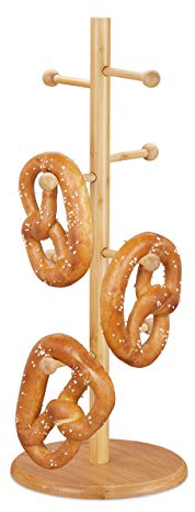 Relaxdays Porte-tasses en bambou, 8 branches, HxD : 50x19,5 cm, arbre à tasses, porte-saucissons, porte-bretzels, nature