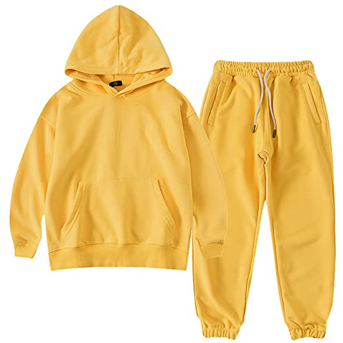 amropi Chándal Niños 2 Piezas Cálido Sudadera con Capucha y Pantalones Jogging Conjunto Ropa Amarillo, 7-8 años