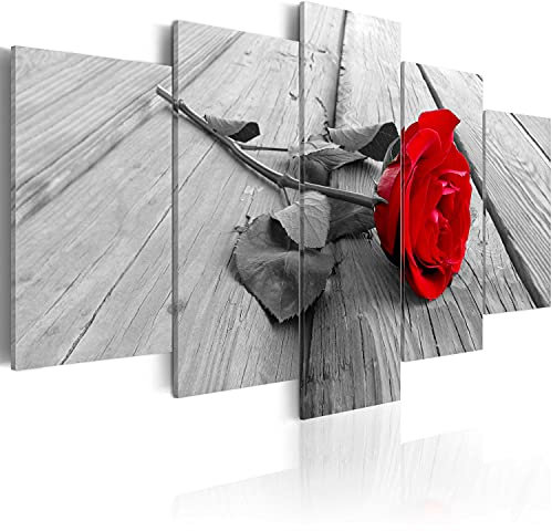 B&D XXL Acrylglasbild Blumen Rose 200x100 cm 5 Teilig Wandbild auf Acryl Glasbilder Kunstdruck Moderne Acrylglas Platte Wanddekoration Geschenke Heimdekoration Glasbild- grau schwarz weiß rot Holz
