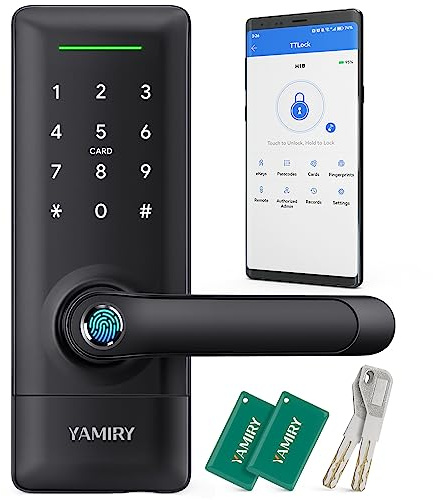 Yamiry Smart Door Lock, Biometric Fingerprint, Keyless Entry, App Control, 6 Ways to Unlock, DIY Installation, Black