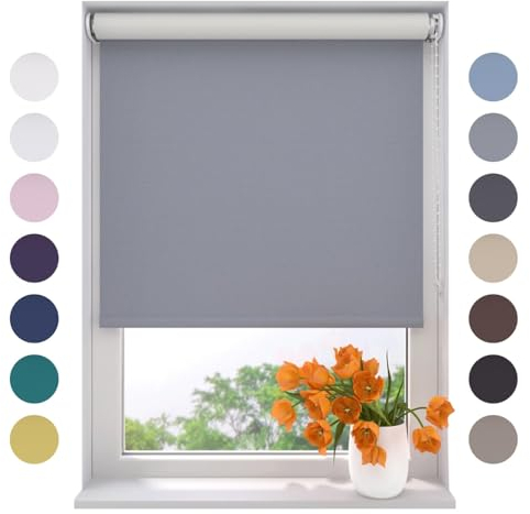 Radeco® Verdunkelungsrollo 200 x 190 cm hellgrau, Größen von 40 bis 240 Breite, ohne Bohren möglich, Rollo wandmontage, Rollo 200 cm breit, Fenster rollos für innen, rollos für Fenster