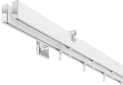 DécoProfi Gardinenstange Innenlauf 2-läufig Set Short rechteckig Weiß/Verchromt I Länge: 200cm Aluminium für Wandmontage I Als Gardinenschiene & Vorhangstange geeignet