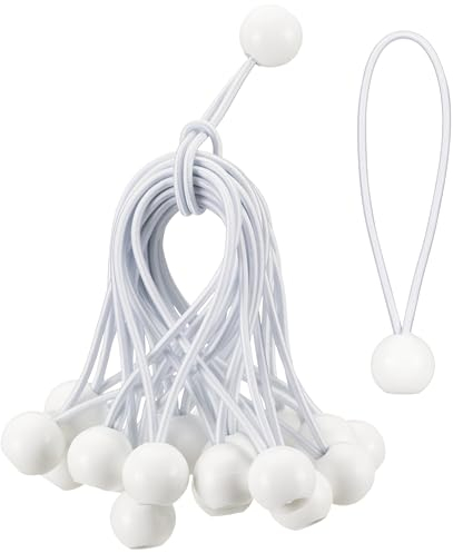PRETEX Tenditori elastici con sfera - Set di 25 elastici universali - palline da 15 cm - tenditori per tende da campeggio - tela striscioni - corde per fissare teloni - bianco