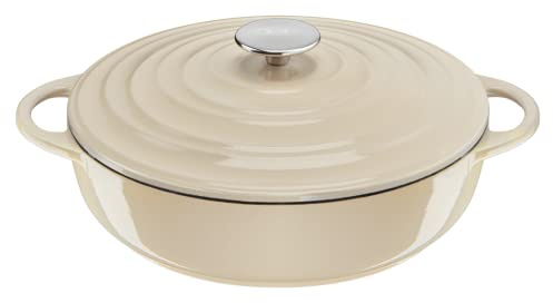 Tefal LOV Enamelled Cast Iron Shallow Casserole Dish with Lid, 28cm, 3.8L, Dutch Oven, All Hob Types, Cast Iron Pot, Cooking Pots, Dishwasher safe, Cream, E2597204