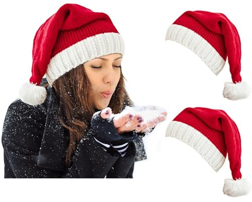 Santa Hat Christmas Hats Xmas Party Red Knitted Beanie For Adult Women Men