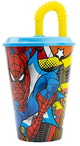 Stor Gobelet pour enfants avec paille Marvel Spiderman 430ML, en plastique sans BPA, lavable et réutilisable