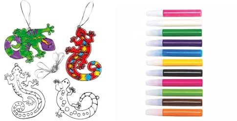 Baker Ross Gecko Suncatchers (Pack of 6)(EF619) and Suncatcher Paint Pens Bumper Pack (Pack of 12)(AT943)