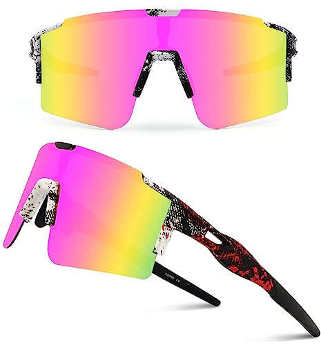 DUDUKING Sonnenbrille Fahrradbrille Herren Damen,Wassertransferdruck Sportbrillen Radsport Brillen für Outdoorsport Radfahren Laufen Golf UV 400 Schutz Baseball Brille