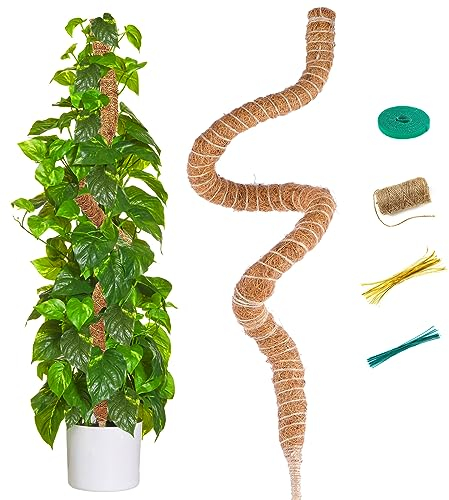 SUNXIZ 120cm/47 inch Moosstab für Monstera lang Biegsame Kokosfaser Rankhilfe Pflanzstab für Kletterpflanzen Indoor Pflanzenstütze mit Twist Ties Pflanzenband 1 Stück