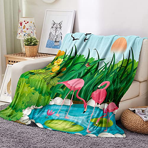 EHOMERY Manta para Cama Individual Cobija De Verano Infantil Manta para Cama Verano Cobijas De Invierno para Cama Matrimonial Flamenco Dibujos Animados Manta De Acogida Verde 100x70cm