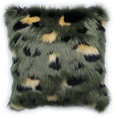 Furryvalley Kissenbezüge Plüschkissen 2er Set Kunstfell Kissenbezug Couchkissen Künstlich Pelz Dekokissen Kuschelig für Home Zierkissen Langhaar Deko Sofakissen 45x45cm (Grün Leopardenprint)