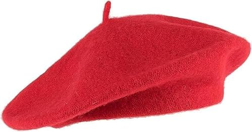 HAJRA® Béret en laine pour adulte - Style français - Couleur classique - Doux et chaud - Unisexe - Style vintage, Rouge, Taille unique