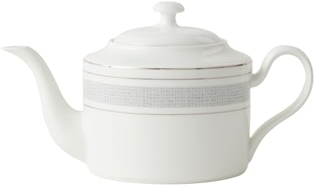 London Boutique Teapot With Built-in Filter for Loose Leaf Tea, 1.3L Large, White With Silver Rim, Lightweight Fina China Set - Perfect for Tea Lovers