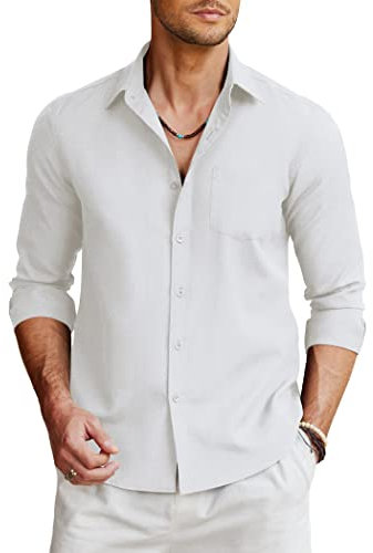 COOFANDY Men's Long Sleeve Oxford Shirts Regular Fit Formal Dress Shirt Casual Button-Down Cotton Shirts with Pocket White L