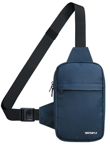 WATERFLY Mini-crossbody väska med rem: Dubbel ficka, liten axelväska, lätt vardaglig bröstväska för telefonen, dagväska för resor, Mörkblått, 10 x 2 x 2 inches