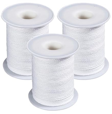 Stoppini per Candele, 3 Rotoli 200 ft/ 61 m Stoppini di Cotone Naturale per Candele fai da te, Candela Forniture Candela Fai da te Artigianato