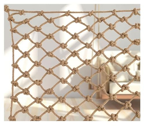 Yoeoefuo Schutznetz Sicherheitsnetz Treppe Balkon Fallschutznetz 1x1m - 6x10m Mehrere Größen Hanfseilnetz Wetterfest Gartennetz Sportnetz Dekoratives Sprossenwand Jute Netz Hochbett Safety Net(4x5m)