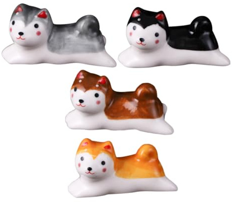 WATIIFUFU Lot De 4 Repose-Baguettes Shiba Inu en Céramique, Support De Baguettes Décoratif Multicolore, Accessoire De Table Fonctionnel Cuisine Et Salle à Manger
