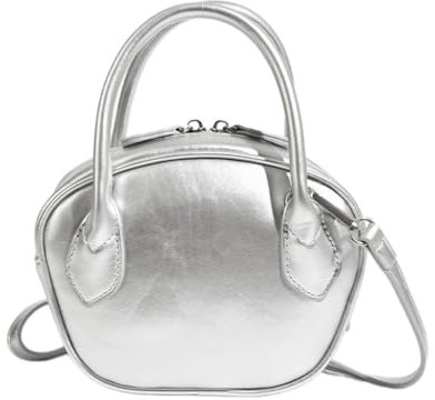 Umhängetasche aus PU-Leder für Damen, modische Bowlingtasche, Kuriertasche, Handtasche, koreanischer Stil, Crossbody-Tasche, Münzgeldbörse, silber