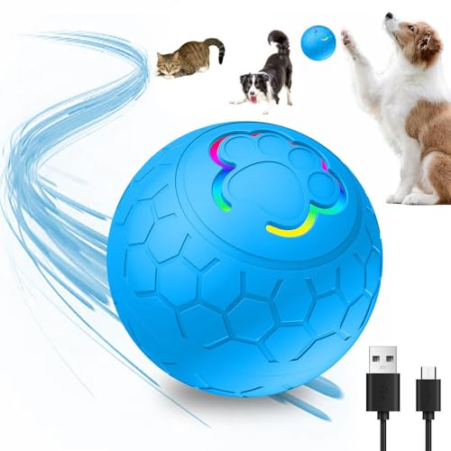 TBLMPNE Hundespielzeug Interaktives Hundeball, Intelligenter Automatischer Rollball für Haustiere, Interaktiver Spielball für Hunde, Hundeball Elektrisch Katzenspielzeug Rollender Ball (Blau)