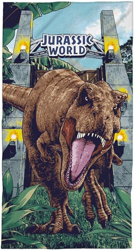 Jurassic World Children's Bath Towel T-Rex 60 x 120 cm, 100% Cotton in Velour Quality - Dinosaur Park, Dinos - Ideal as a Beach Towel, Hand Towel, Shower Towel or Bath Sheet to Match Bed Linen