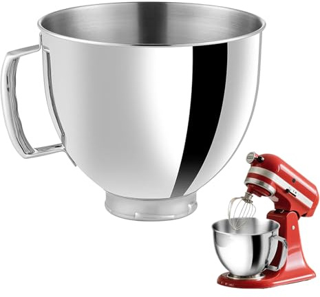 Edelstahl Mixer Schüssel, 4.5L Rührschüssel Edelstahl mit Griff, 4,5-5 Quart Standmixer für Kitchen Aid, Edelstahl-Schüssel, Spülmaschinenfest