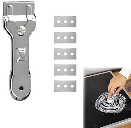 Ceranfeldschaber, 5 Ersatzklingen mit Schaber Küchenschaber Set, Kratzfreier Glasschaber für Glaskeramik und Induktionskochfelder, Robust und Langlebig, Ideal zur Reinigung von Ceranfeldern