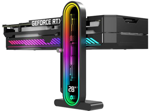 TGDGAMER ARGB GPU Support Bracket with Temperature Display（Ambient Case Temp），5V 3pin Universal GPU Bracket，Graphics Video Card Brace with Height Adjustable，DY7-Black