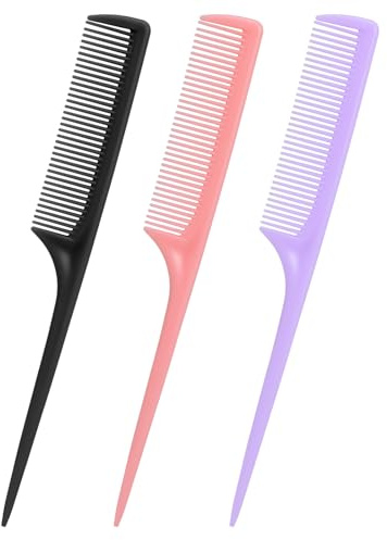 Rat Tail Comb Set-3Pcs Rat Tail Hair Teasing Fine Tooth Combs for Women Girls, Parting &Hair Styling Tools(Black Pink Purple)