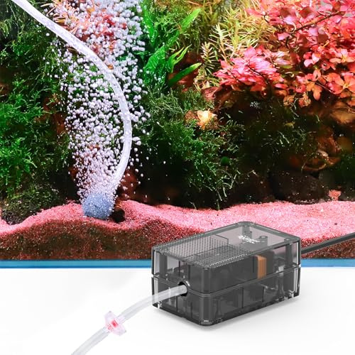 hygger See-Through Air Pump for Aquarium: Oxygen Pump，Silent Powerful Aerator Pump 1.5W 1 Air Outlets Ultra Silent for Small Fish Tank,Hydroponic Systerm, Household Commercial Use