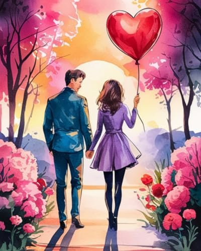 WANMIU Paint by NumbersPromise Under The Heart-Shaped Balloon Kits for Adults Kids Beginners 40 x 50 cm Adults with Paintbrushes DIY Painting for Home Decoration Without Frame