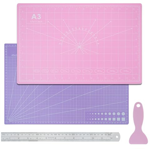 COEWUR A3 Cutting Mat Pink, Self Healing Craft Cutting Mat with Ruler | Pink Cutting Mat with Measuring, Non-slip No Scratches for Using Rotary Cutter Craft Knife Paper Knife,12 X 18 Inch