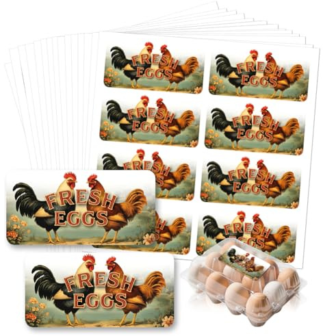 GOMAKERER 160 Pcs Funny Egg Carton Labels, Retro Chicken Egg Dealer Farm Fresh Egg Sticker PET Adhesive Egg Packaging Sticker for Box Container Carton Farm Supplies, 5.08x10.16cm