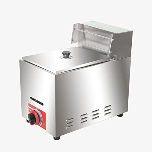 Friggitrice a gas commerciale in acciaio inox resistente con cestini e coperchio, facile da pulire, potenza di fuoco regolabile, ideale per ristoranti