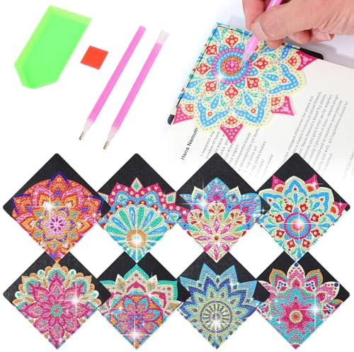 8 Stück Diamond Painting Lesezeichen, Basteln Kindergeburtstag Geschenke für Kinder ab 6 7 8 9 10 11 12 Jahre, DIY Lesezeichen Spielzeug Basteln Kinder Erwachsene