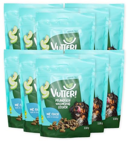 VUTTER ! Snack Wie Fisch, 10x110 g: Hundeleckerli Vegan – Pflanzliche Leckerlis - Belohnung für Hunde. Leckerli ohne tierische Proteine. Glutenfrei auf Reismehlbasis. Snacks ohne Zucker & Farbstoffe