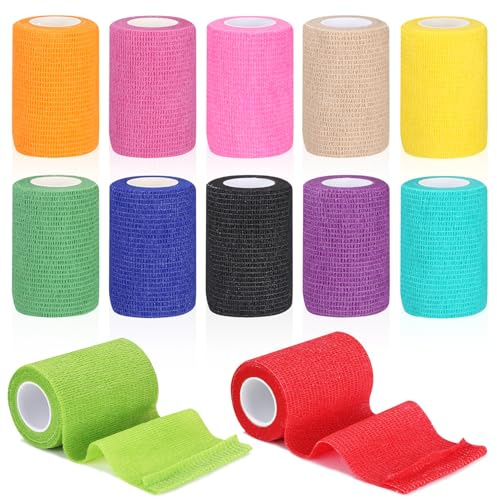 12 Rouleaux Bandage Autoadhésif 7,5cm x 4.5m,Bandage Cohésif Élastique, Pansements Auto-Adhésif non Tissé, pour Doigt, Poignet, Cheville, Animaux