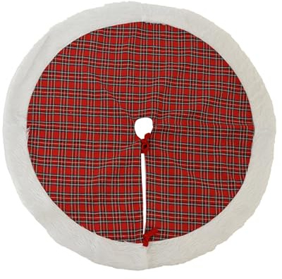 Kaemingk Weihnachtsbaumdecke 90cm mit Karomuster - runde Unterlage für den Weihnachtsbaum - Abdeckung Weihnachtsbaumständer - Christbaumdecke Teppich Decke - Weihnachtsbaumkragen - Rot Weiß