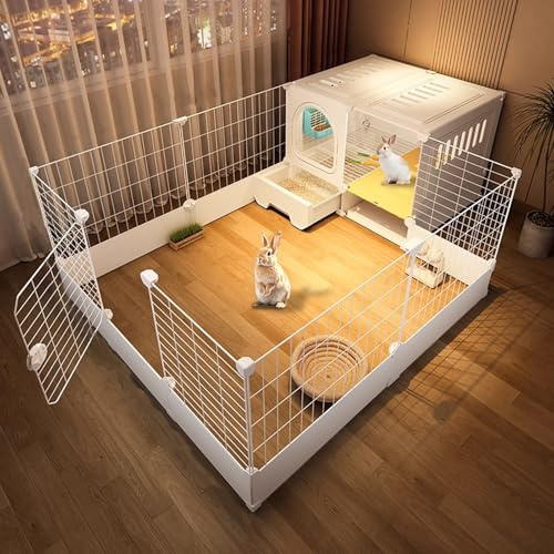 Tragbares Kaninchenhaus Für Drinnen Und Draußen Mit Laufstall DIY Kaninchenstall Mit Schubladen-Toilette Kaninchenkäfig Einfache Montage 4 Größen(137 * 106 * 53cm)