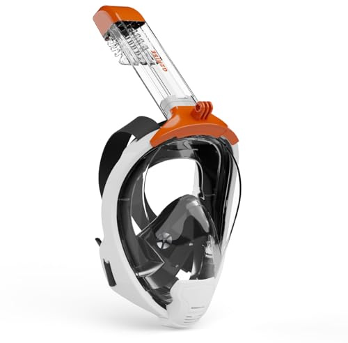 G2RISE Schnorchelmaske Erwachsene, Fullface Tauchermaske Vollmaske mit Abnehmbarer Kamerahalterung, absolut CO2 sicher (Schwarz orange,XL)
