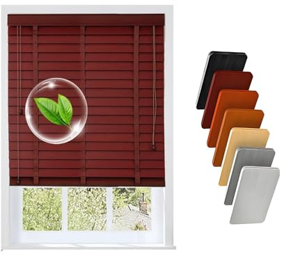 Tende Veneziane per Finestre, Persiane di legno naturale su Misura, Tende Privacy Oscurante, Tende Orizzontali Interni Protezione da Luce E Sole 60 78 85 115 135 180 230cm(Wine Red)