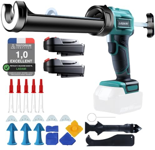 LADAMI Presse à cartouche sans fil compatible avec Makita 18 V, pour batterie Einhell, pour batterie Bosch, avec lumière LED, 4 vitesses réglables, pistolet électrique en silicone, batterie pour