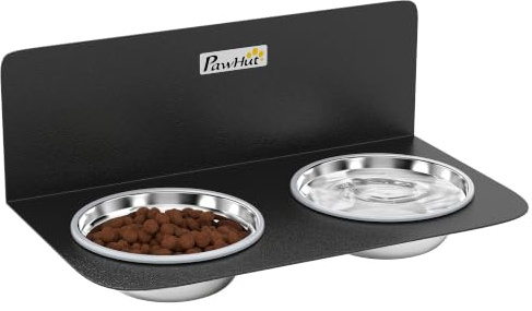 PawHut Hundenapf Höhenverstellbar mit 2 x 800ml für Große Hunde Schwarz | Wand Futternapf, Edelstahlnäpfen, Futterstation